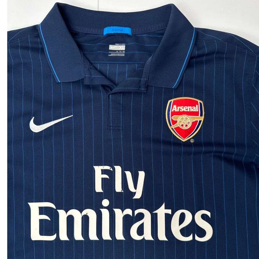 Nike Arsenal FC 2009-2010 Away Jersey Navy Blue Pinstripe XL Fly Emirates - Picture 3 of 11